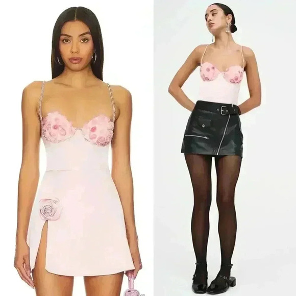 NWT For Love & Lemons Skye Bodysuit Size Medium Pink Roses - Picture 3 of 15